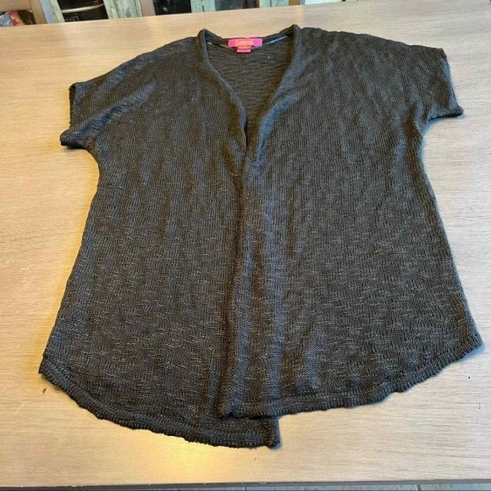 Catherines Womens‎ Black Knit Cardigan Open Front Short Sleeve Gray Top Size M